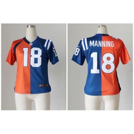 Nike Broncos #18 Peyton Manning Orange/Blue Women's Stitched NFL Elite Split Colts Jersey