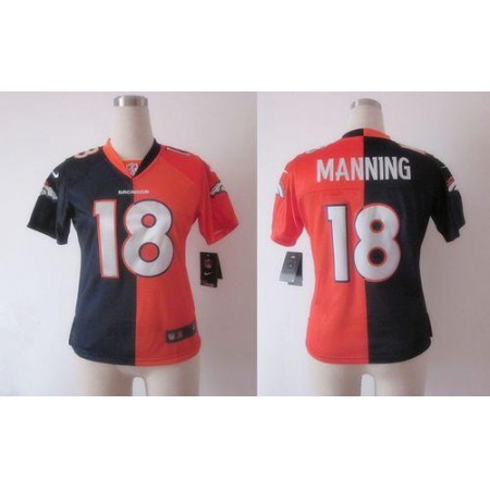 Nike Broncos #18 Peyton Manning Orange/Blue Women's Stitched NFL Elite Split Jersey