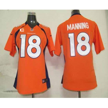 Nike Broncos #18 Peyton Manning Orange Team Color With C Patch Women's Stitched NFL Elite Jersey