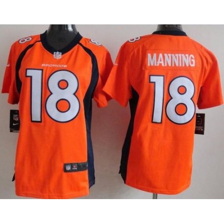 Nike Broncos #18 Peyton Manning Orange Team Color Women's Stitched NFL New Elite Jersey