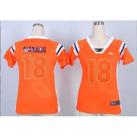 Nike Broncos #18 Peyton Manning Orange Women's Stitched NFL Elite Draft Him Shimmer Jersey