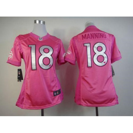 Nike Broncos #18 Peyton Manning Pink Women's Be Luv'd Stitched NFL Elite Jersey