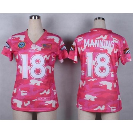 Nike Broncos #18 Peyton Manning Pink Women's Stitched NFL Elite Camo Fashion Jersey