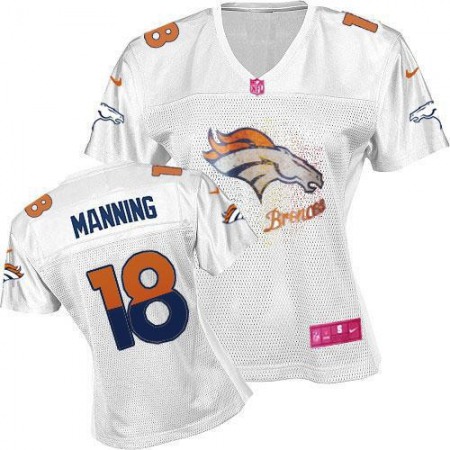 Nike Broncos #18 Peyton Manning White Women's Fem Fan NFL Game Jersey