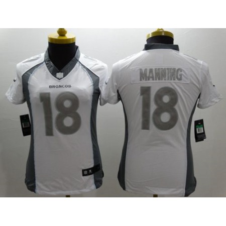Nike Broncos #18 Peyton Manning White Women's Stitched NFL Limited Platinum Jersey