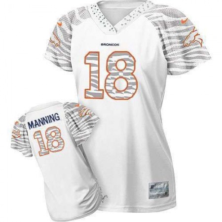 Nike Broncos #18 Peyton Manning White Women's Zebra Field Flirt Stitched NFL Elite Jersey