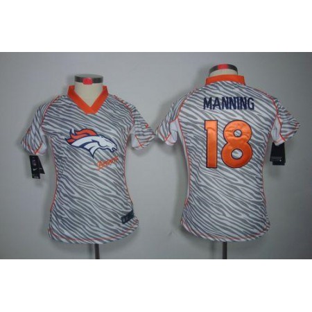 Nike Broncos #18 Peyton Manning Zebra Women's Stitched NFL Elite Jersey