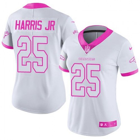 Nike Broncos #25 Chris Harris Jr White/Pink Women's Stitched NFL Limited Rush Fashion Jersey