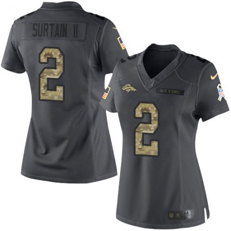 Nike Broncos #2 Patrick Surtain II Black Women's Stitched NFL Limited 2016 Salute to Service Jersey