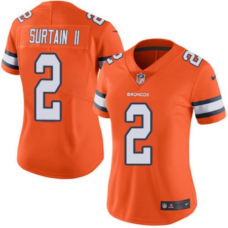 Nike Broncos #2 Patrick Surtain II Orange Women's Stitched NFL Limited Rush Jersey