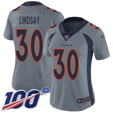 Nike Broncos #30 Phillip Lindsay Gray Women's Stitched NFL Limited Inverted Legend 100th Season Jersey