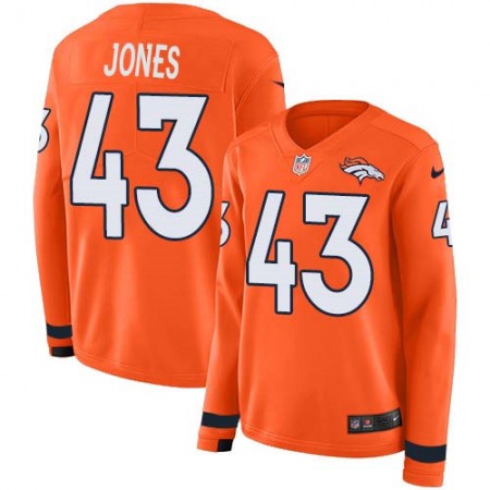 Nike Broncos #43 Joe Jones Orange Team Color Women's Stitched NFL Limited Therma Long Sleeve Jersey