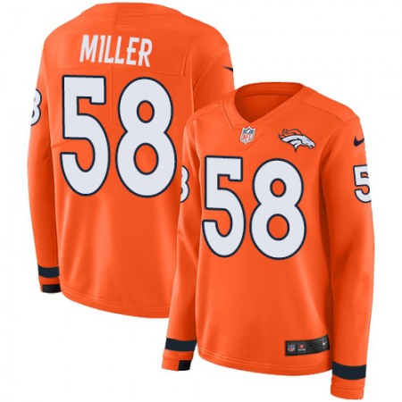 Nike Broncos #58 Von Miller Orange Team Color Women's Stitched NFL Limited Therma Long Sleeve Jersey