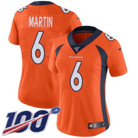 Nike Broncos #6 Sam Martin Orange Team Color Women's Stitched NFL 100th Season Vapor Untouchable Limited Jersey