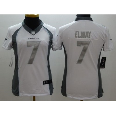 Nike Broncos #7 John Elway White Women's Stitched NFL Limited Platinum Jersey