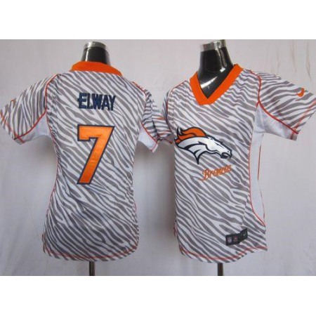 Nike Broncos #7 John Elway Zebra Women's Stitched NFL Elite Jersey