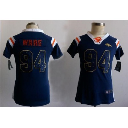 Nike Broncos #94 DeMarcus Ware Navy Blue Women's Stitched NFL Elite Draft Him Shimmer Jersey