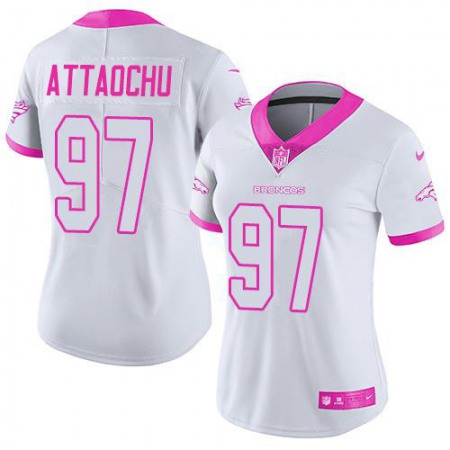 Nike Broncos #97 Jeremiah Attaochu White/Pink Women's Stitched NFL Limited Rush Fashion Jersey