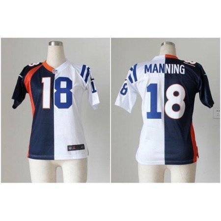 Nike Colts #18 Peyton Manning Blue/White Women's Stitched NFL Elite Split Broncos Jersey