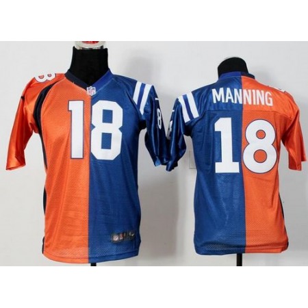 Nike Broncos #18 Peyton Manning Orange/Blue Youth Stitched NFL Elite Split Colts Jersey