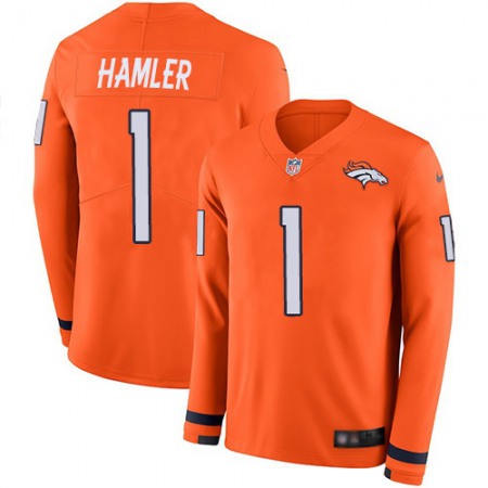 Nike Broncos #1 KJ Hamler Orange Team Color Youth Stitched NFL Limited Therma Long Sleeve Jersey