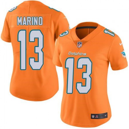 Nike Dolphins #13 Dan Marino Orange Women's Stitched NFL Limited Rush Jersey