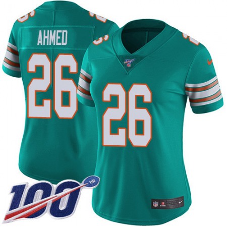 Nike Dolphins #26 Salvon Ahmed Aqua Green Alternate Women's Stitched NFL 100th Season Vapor Untouchable Limited Jersey