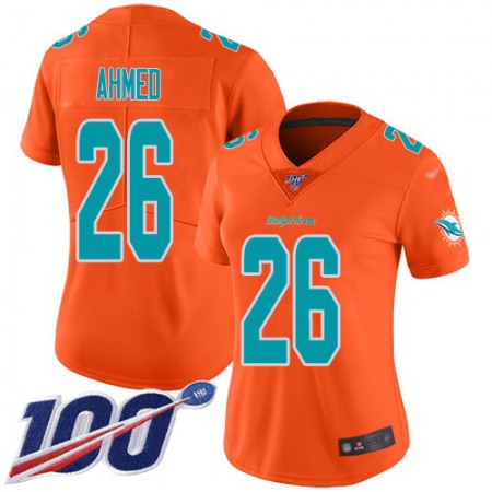 Nike Dolphins #26 Salvon Ahmed Orange Women's Stitched NFL Limited Inverted Legend 100th Season Jersey