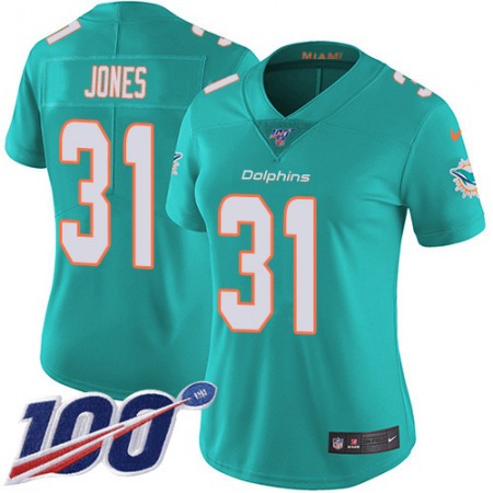 Nike Dolphins #31 Byron Jones Aqua Green Team Color Women's Stitched NFL 100th Season Vapor Untouchable Limited Jersey