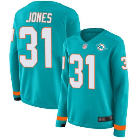 Nike Dolphins #31 Byron Jones Aqua Green Team Color Women's Stitched NFL Limited Therma Long Sleeve Jersey