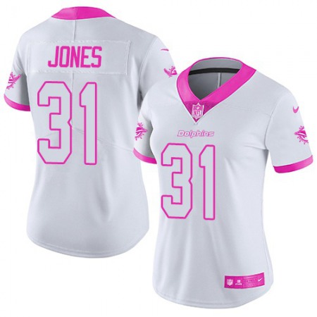 Nike Dolphins #31 Byron Jones White/Pink Women's Stitched NFL Limited Rush Fashion Jersey