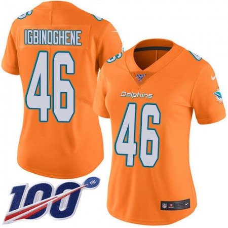 Nike Dolphins #46 Noah Igbinoghene Orangen Women's Stitched NFL Limited Rush 100th Season Jersey