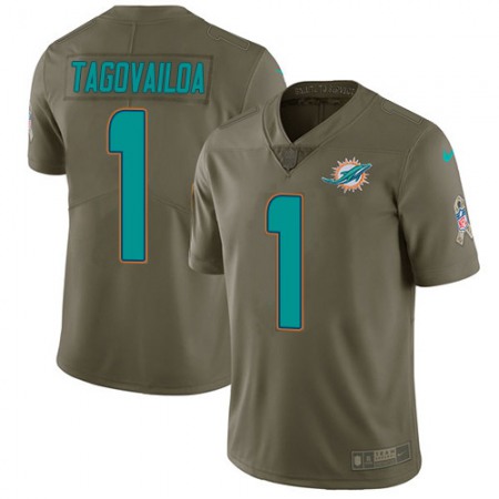 Nike Dolphins #1 Tua Tagovailoa Olive Youth Stitched NFL Limited 2017 Salute To Service Jersey