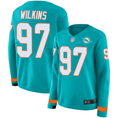 Nike Dolphins #97 Christian Wilkins Aqua Green Team Color Women's Stitched NFL Limited Therma Long Sleeve Jersey