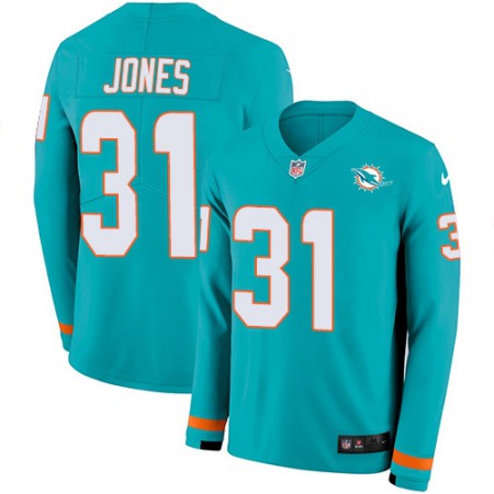 Nike Dolphins #31 Byron Jones Aqua Green Team Color Youth Stitched NFL Limited Therma Long Sleeve Jersey