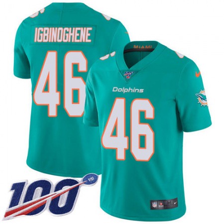 Nike Dolphins #46 Noah Igbinoghene Aqua Green Team Color Youth Stitched NFL 100th Season Vapor Untouchable Limited Jersey