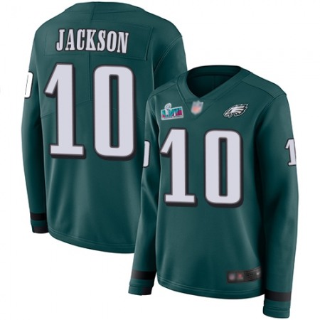 Nike Eagles #10 DeSean Jackson Green Super Bowl LVII Patch Team Color Women's Stitched NFL Limited Therma Long Sleeve Jersey