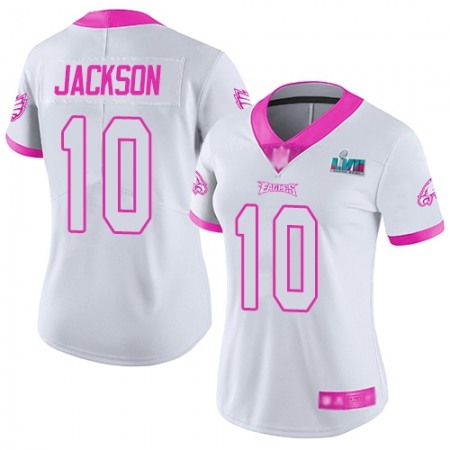 Nike Eagles #10 DeSean Jackson White/Pink Super Bowl LVII Patch Women's Stitched NFL Limited Rush Fashion Jersey