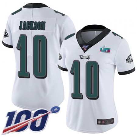 Nike Eagles #10 DeSean Jackson White Super Bowl LVII Patch Women's Stitched NFL 100th Season Vapor Limited Jersey