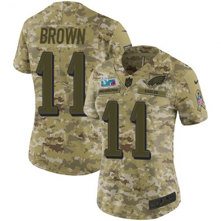 Nike Eagles #11 A.J. Brown Camo Super Bowl LVII Patch Women's Stitched NFL Limited 2018 Salute To Service Jersey