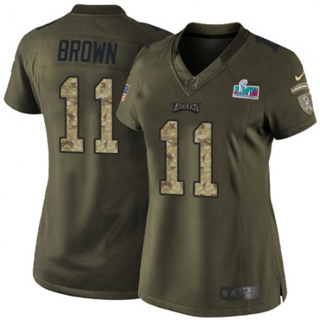 Nike Eagles #11 A.J. Brown Green Super Bowl LVII Patch Women's Stitched NFL Limited 2015 Salute to Service Jersey