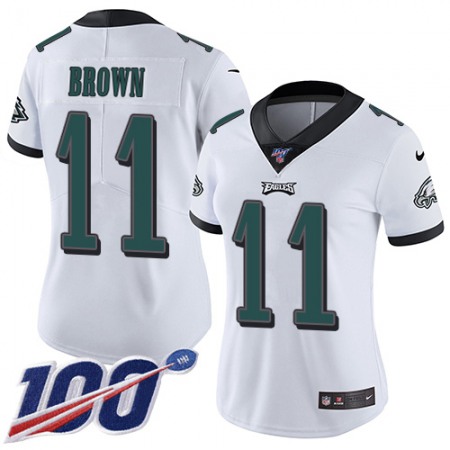 Nike Eagles #11 A.J. Brown White Women's Stitched NFL 100th Season Vapor Untouchable Limited Jersey