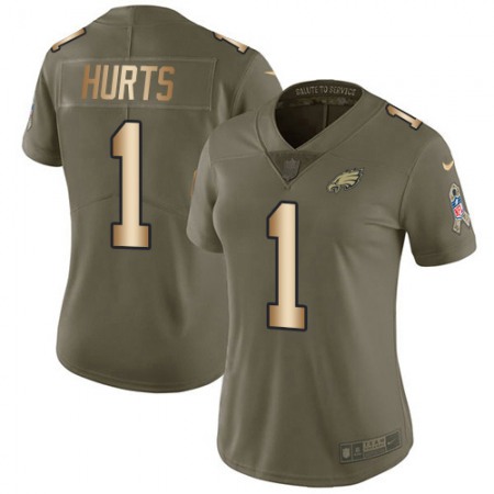 Nike Eagles #1 Jalen Hurts Olive/Gold Women's Stitched NFL Limited 2017 Salute To Service Jersey