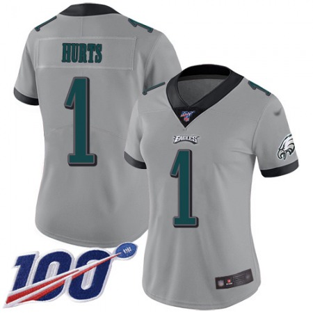 Nike Eagles #1 Jalen Hurts Silver Women's Stitched NFL Limited Inverted Legend 100th Season Jersey