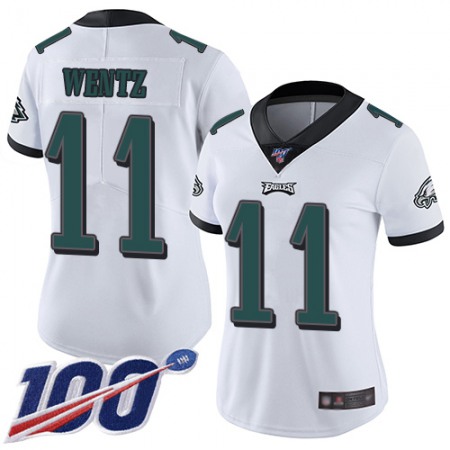 Nike Eagles #11 Carson Wentz White Women's Stitched NFL 100th Season Vapor Limited Jersey