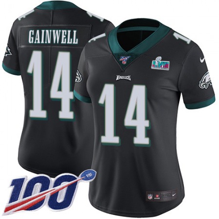 Nike Eagles #14 Kenneth Gainwell Black Alternate Super Bowl LVII Patch Women's Stitched NFL 100th Season Vapor Untouchable Limited Jersey