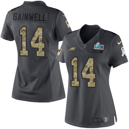 Nike Eagles #14 Kenneth Gainwell Black Super Bowl LVII Patch Women's Stitched NFL Limited 2016 Salute to Service Jersey