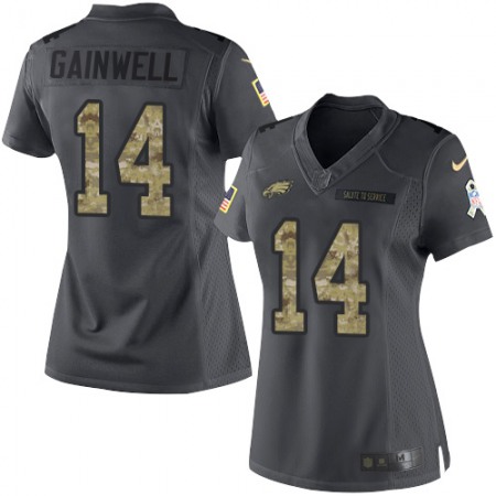 Nike Eagles #14 Kenneth Gainwell Black Women's Stitched NFL Limited 2016 Salute to Service Jersey