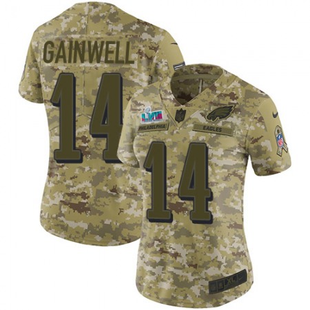 Nike Eagles #14 Kenneth Gainwell Camo Super Bowl LVII Patch Women's Stitched NFL Limited 2018 Salute To Service Jersey