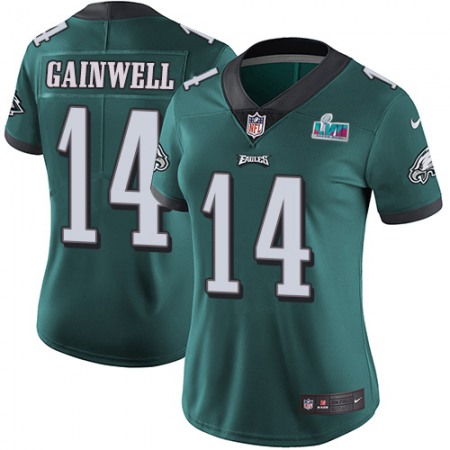 Nike Eagles #14 Kenneth Gainwell Green Team Color Super Bowl LVII Patch Women's Stitched NFL Vapor Untouchable Limited Jersey